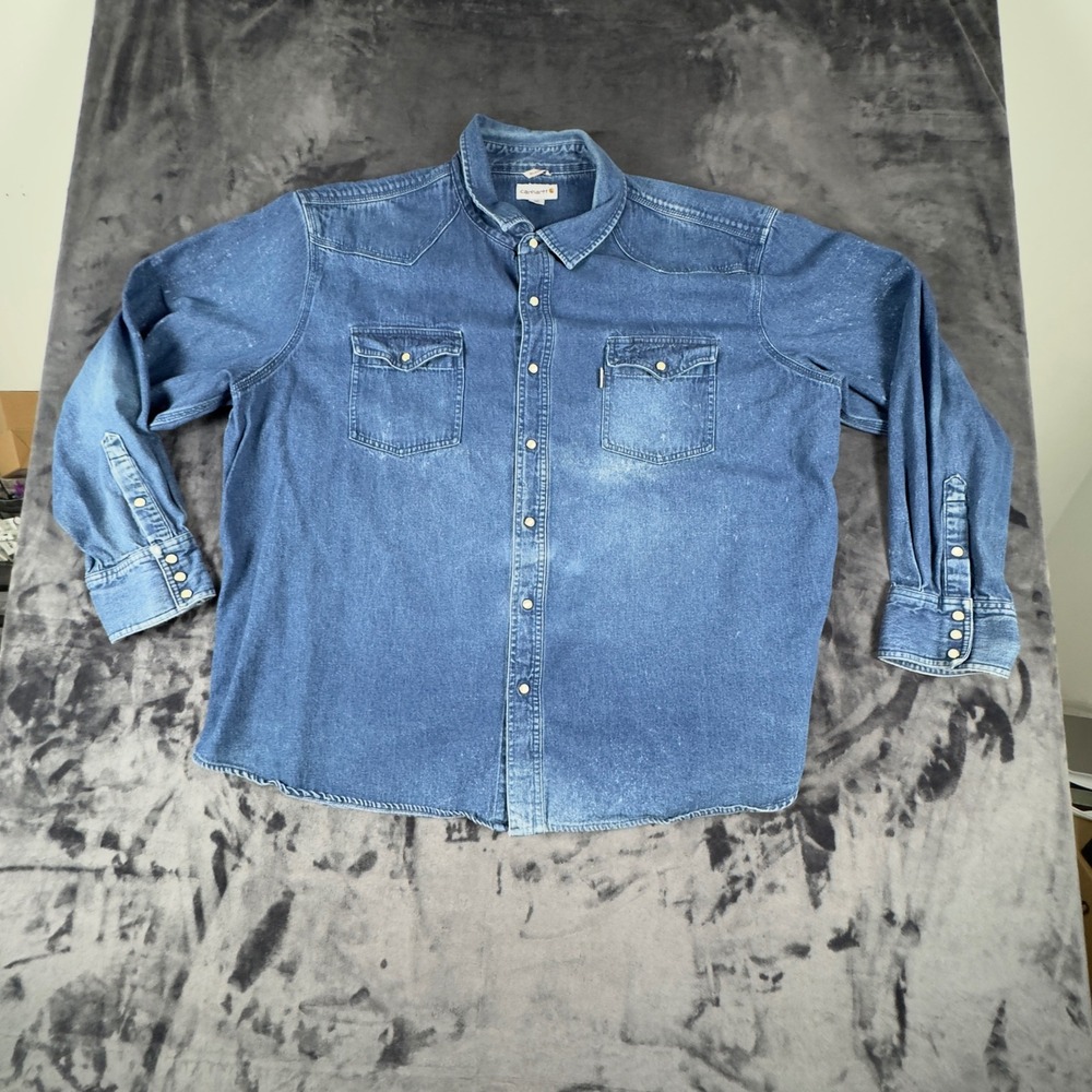 Carhartt Denim Button Down Shirt Mens 4XL Blue Relaxed Fit Pearl Snap 100083 497